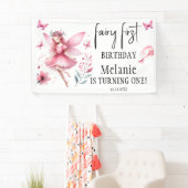 Roze Fairy Vlinders Magic Wand Eerste Verjaardag Spandoek (Insitu)