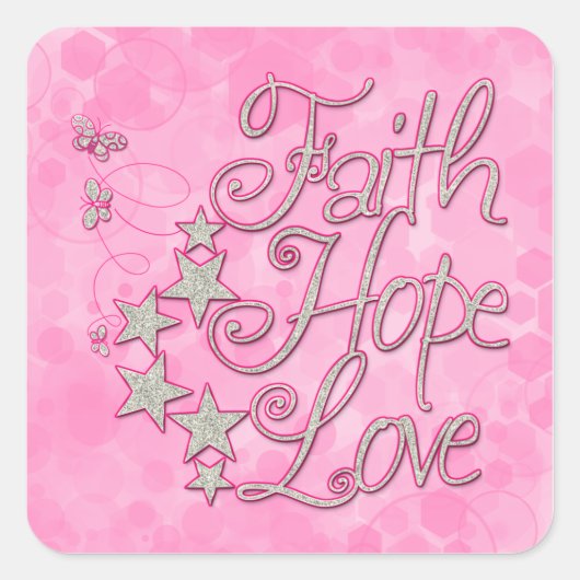 Roze Faith Hope Butterflies Stars Virtuals Vierkante Sticker (Voorkant)