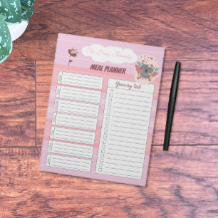 Roze Familie Maaltijdplanner Notitieblok met Koala
