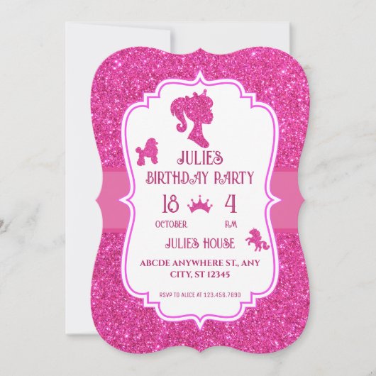 Roze Fancy glitter sparkle pop birthday Kaart (Voorkant)