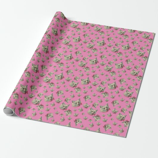 Roze Fancy kat Cadeaupapier (Uitgerold)