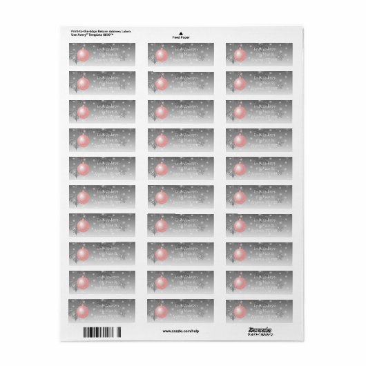 Roze Fancy kerstversieringsadreslabel Etiket (Full Sheet)
