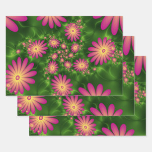 Roze Fantasie Bloemen Moderne Abstracte Fractale K Inpakpapier Vel