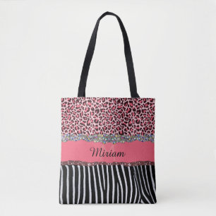 Roze Fantasie Glitter Meisjesachtig Luipaardprint Draagtas