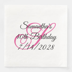 Roze Fantasie Monogram 40e Verjaardag Servet