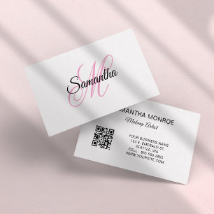 Roze Fantasie Monogram QR Code Visitekaartje