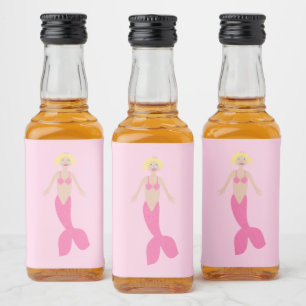 roze fantasie zeemeermin likeurfles etiket