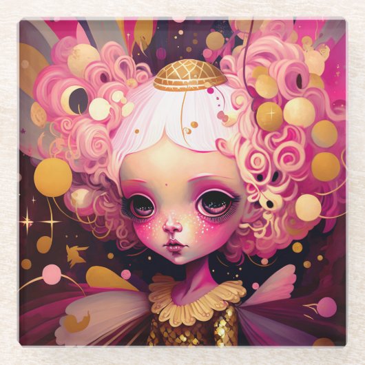 Roze Fantasy Art Glazen Onderzetter (Voorkant)