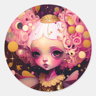 Roze Fantasy Art Ronde Sticker