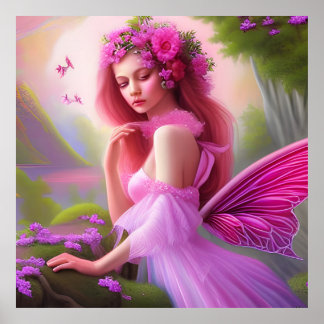 Roze fantasy Flower Fairy Princess Art Big Poster