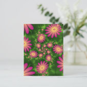 Roze fantasy Flowers Modern Abstract fractal Art Briefkaart (Staand voorkant)