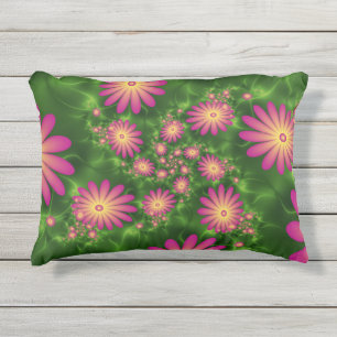Roze fantasy Flowers Modern Abstract fractal Art Buitenkussen
