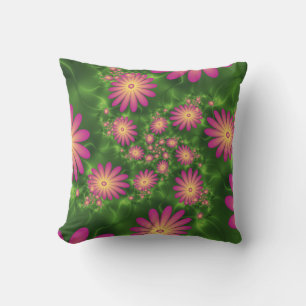 Roze fantasy Flowers Modern Abstract fractal Art Buitenkussen