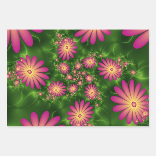 Roze fantasy Flowers Modern Abstract fractal Art Inpakpapier Vel (Voorkant 3)