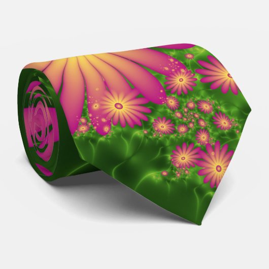 Roze fantasy Flowers Modern Abstract fractal Art Stropdas (Opgerold)