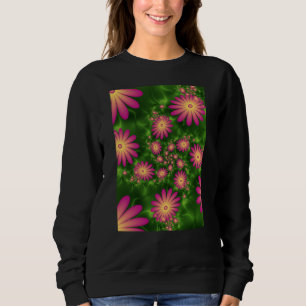 Roze fantasy Flowers Modern Abstract fractal Art Trui