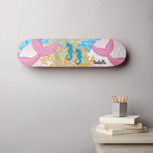 Roze Fantasy Mermaid Life Skateboard (Muurkunst (Horizontaal))