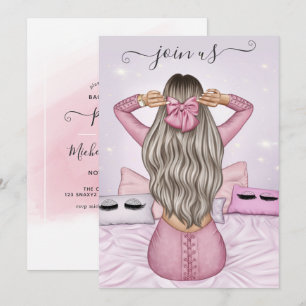 Roze Fashionista Bachelorette Party Invitation Kaart