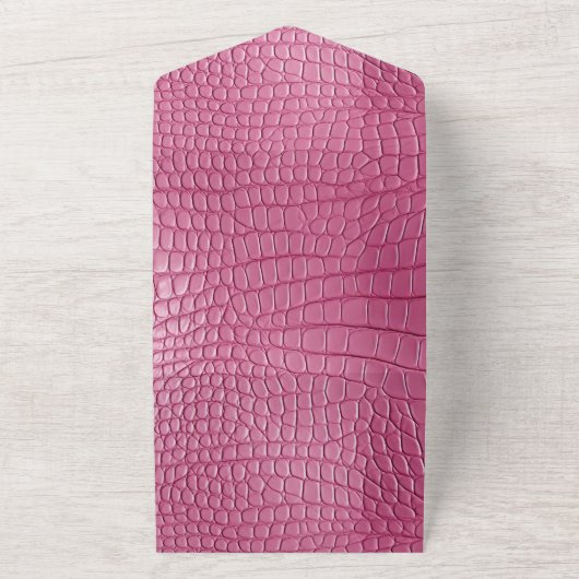 Roze Faux Alligator Animal Print All In One Uitnodiging (Buitenkant)