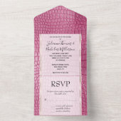 Roze Faux Alligator Animal Print All In One Uitnodiging (Binnen)