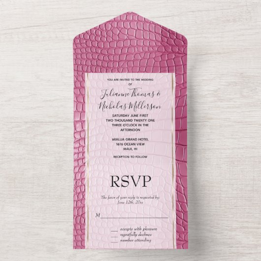 Roze Faux Alligator Animal Print All In One Uitnodiging (Binnen)