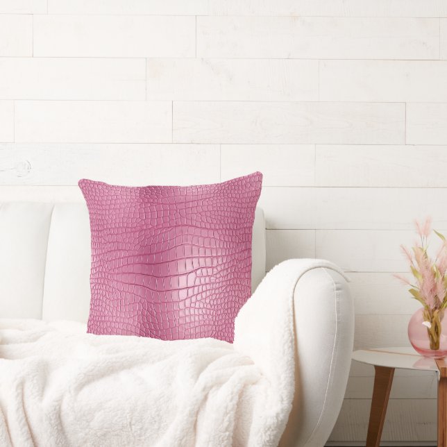 Roze Faux Alligator Animal Print Kussen (Bank)