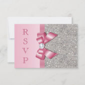 Roze Faux Bow & Diamonds RSVP (Voorkant)