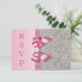 Roze Faux Bow & Diamonds RSVP (Staand voorkant)