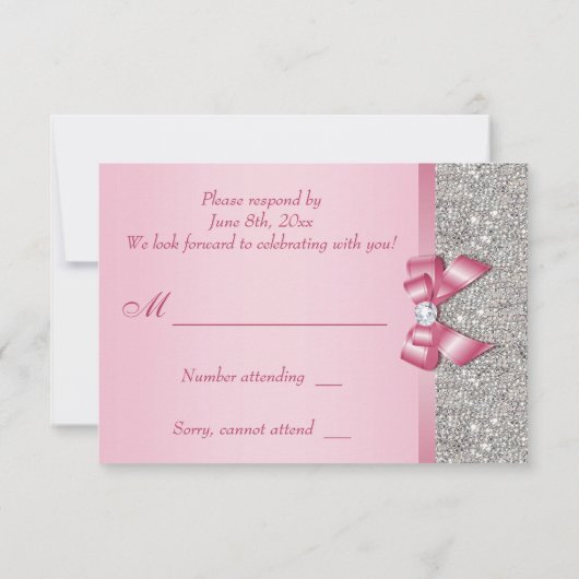 Roze Faux Bow & Diamonds RSVP (Achterkant)