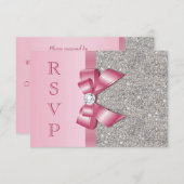 Roze Faux Bow & Diamonds RSVP (Voorkant / Achterkant)