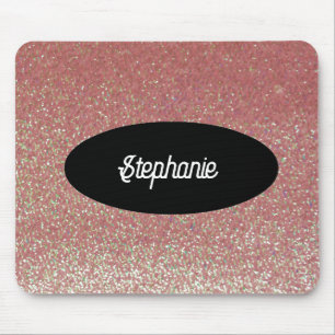 Roze Faux Glitter Custom Name Mousepad Muismat