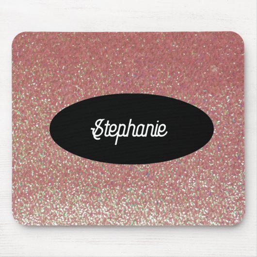 Roze Faux Glitter Custom Name Mousepad Muismat (Voorkant)