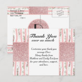 Roze Faux Glitter en Bloemen Borstel Stroke Stripe Briefkaart (Voorkant / Achterkant)