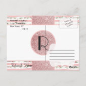 Roze Faux Glitter en Bloemen Borstel Stroke Stripe Briefkaart (Achterkant)