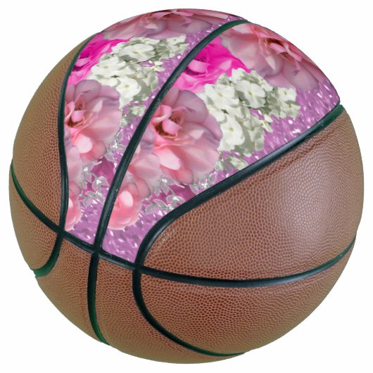 Roze faux Glitter en Flowers Basketball Basketbal (Schuin)