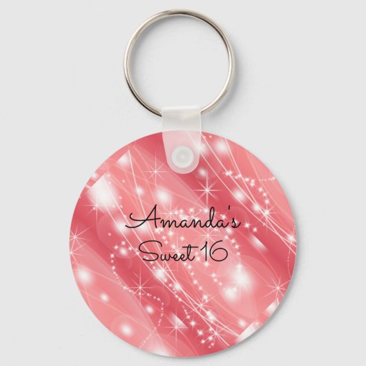 Roze. Faux Glitter en Sparkle, zoete Sixteen Sleutelhanger (Voorkant)