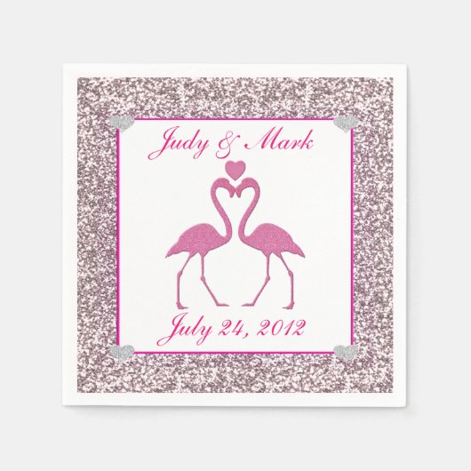 Roze Faux Glitter Flamingo Bruiloft Papier Servett Servetten (Voorkant)