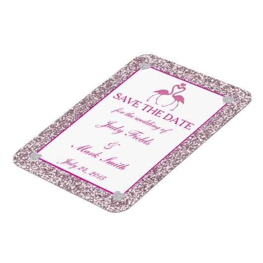 Roze faux glitter flamingo sparen de Datum Magnet Magneet (Linkerzijde)