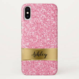 Roze Faux Glitter & Gold Stripe iPhone X Hoesje