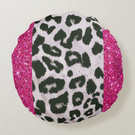 Roze Faux Glitter Leopard Print Round Sierkussen Rond Kussen