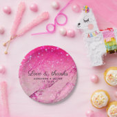 Roze Faux Glitter Marmeren Patroon Wedding Dank u Papieren Bordje (Feest)