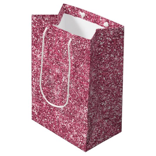 Roze Faux Glitter Medium Cadeauzakje (Voorkant Gekanteld)