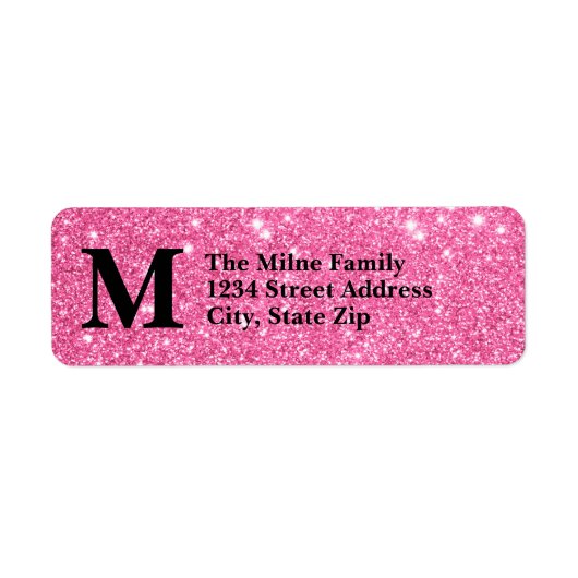 Roze Faux Glitter Monogram - Retouradreslabels Etiket (Voorkant)