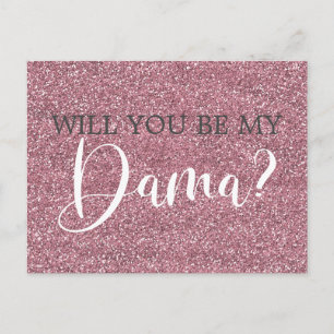 Roze Faux Glitter Quinceanera Dama Voorstel Uitnodiging Briefkaart
