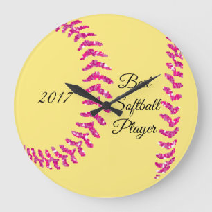 Roze Faux Glitter Softball Stitches Grote Klok