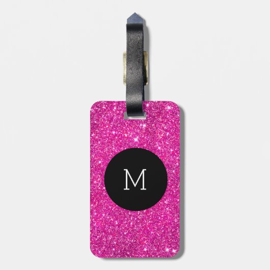 Roze Faux Glitter Sparkle Pattern Girly Monogram Bagagelabel (Achterkant verticaal)