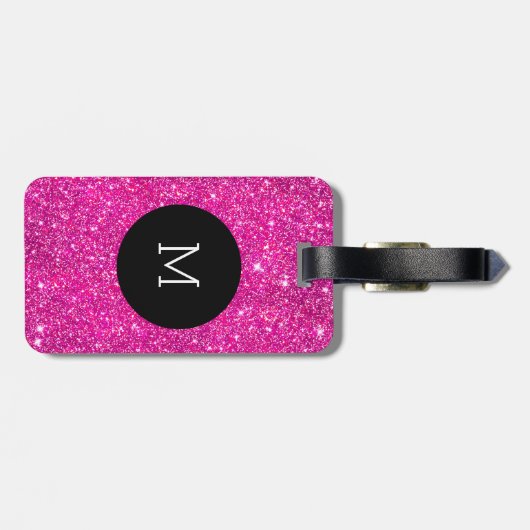 Roze Faux Glitter Sparkle Pattern Girly Monogram Bagagelabel (Achterkant horizontaal)
