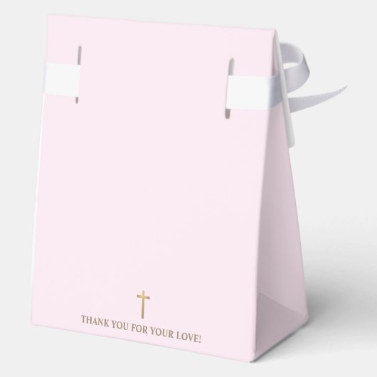 Roze Faux Gold cross Script Baptisme Favor Box Bedankdoosjes (Achterkant)