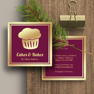 Roze faux Gold Foil Homemade Cupcake Bakkerij Vierkante Visitekaartje
