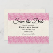 Roze Faux Kant/Crème Perkament Bewaar de datum Aankondigingskaart (Voorkant / Achterkant)